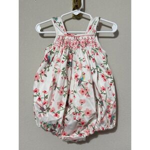 Alice Kathleen & Company Bubble Romper Baby Girl 18M White Floral Parrot Smocked
